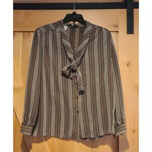 Personal II Bow Neck Blouse Striped Size XL Vtg Secretary Geek Geometric Teacher